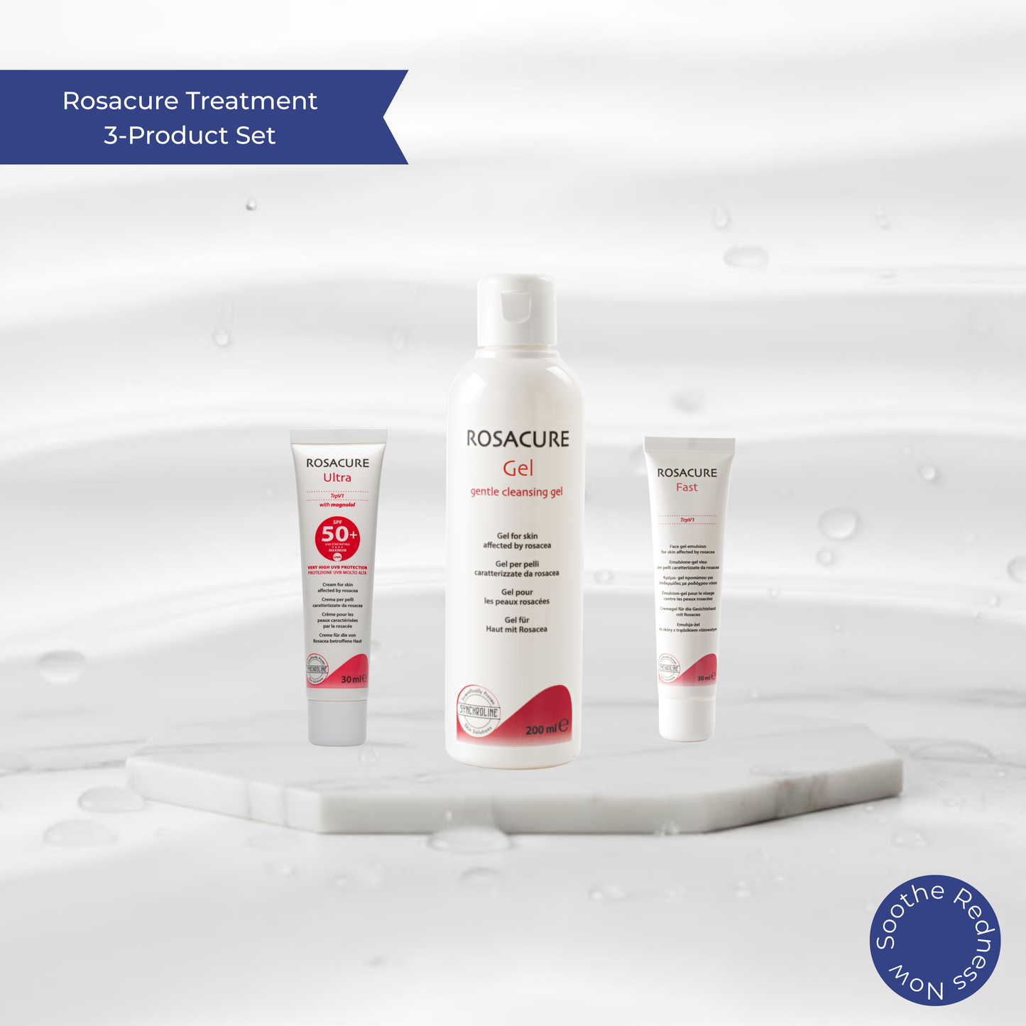 Rosacure treatment 3-product set Soothe Protect and Manage Rosacea on a white background