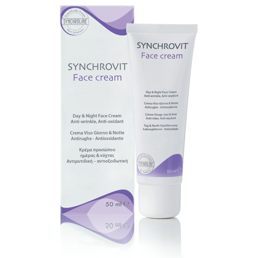 Synchrovit younger looking smooth skin  face cream box and tube with a white background