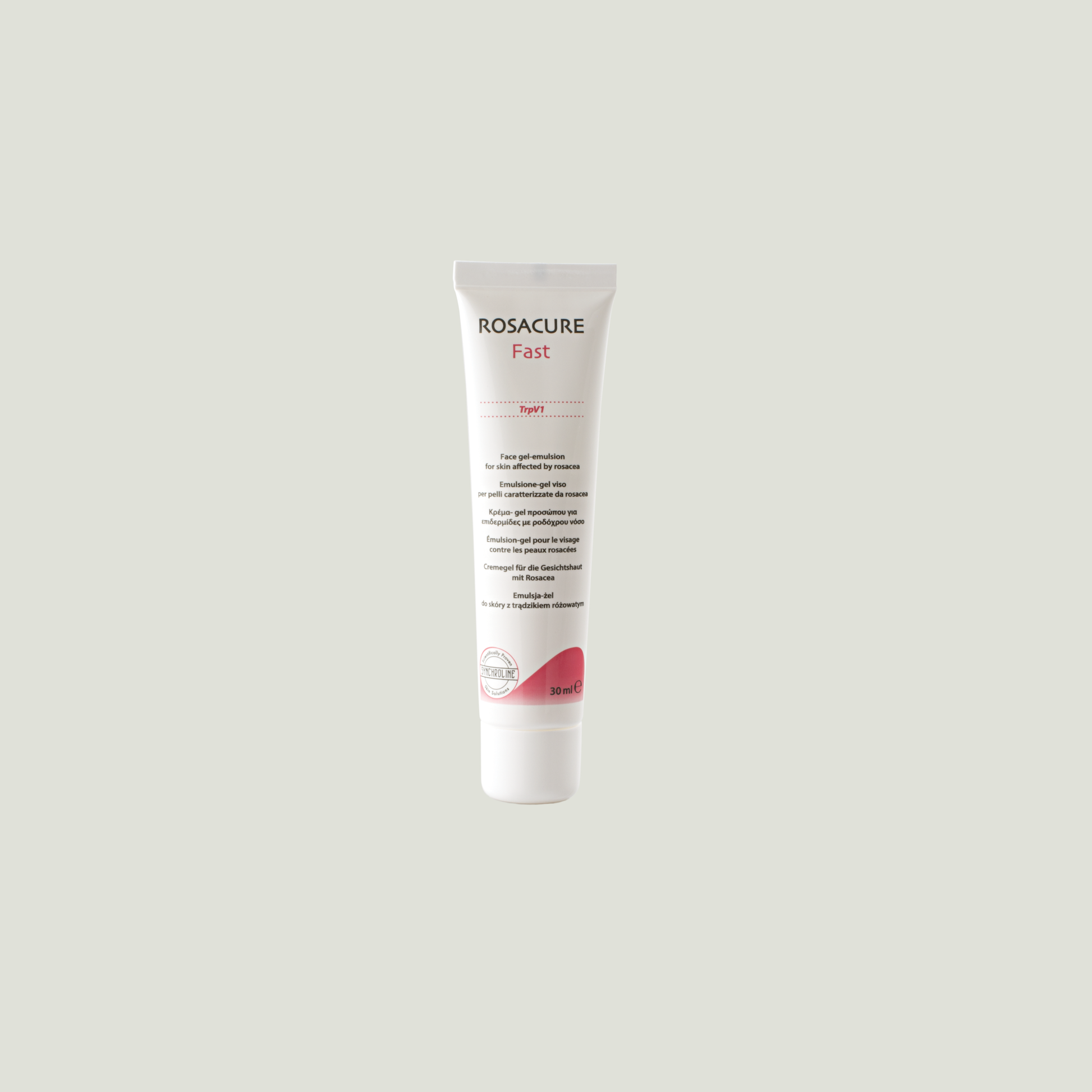 Tube of Rosacure Fast cream to Soothe Protect and Manage Rosacea on a light gray background