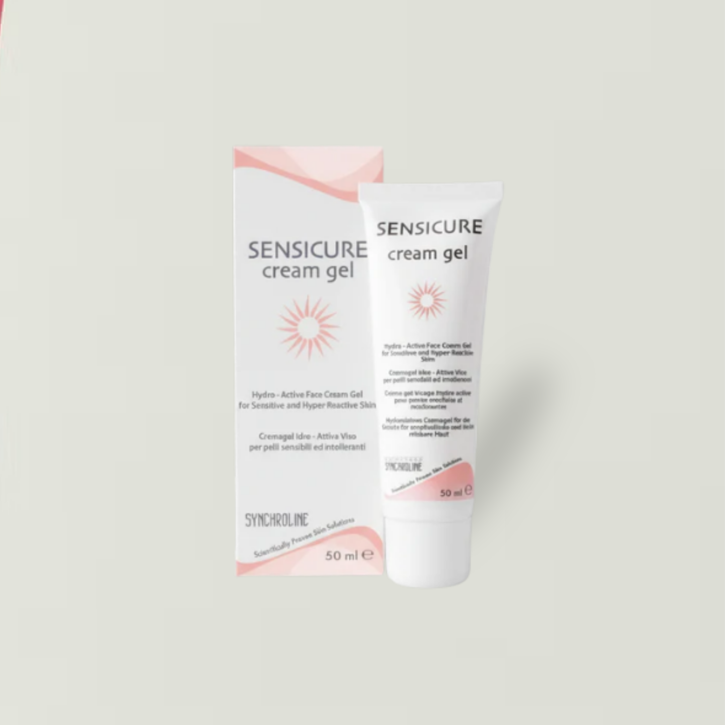 Sensicure cream gel packaging on a light gray background - Ultimate Treatment for Rosacea